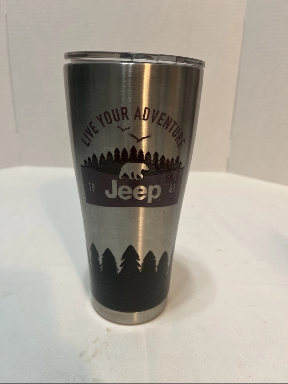 Jeep Stainless Steel Tumbler with Black and Dark Maroon Adventure Graphic